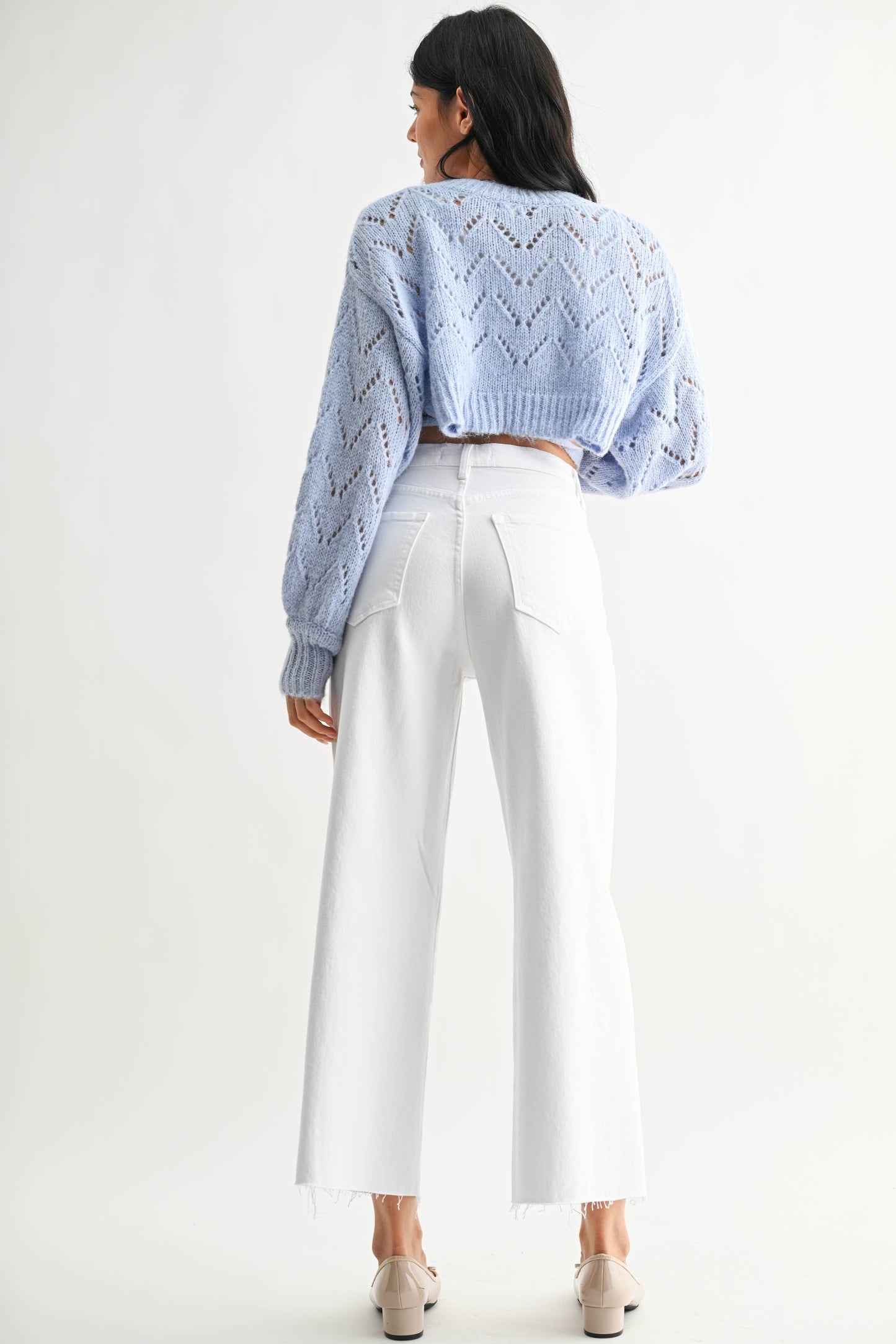 Optic White Scissor Cut Wide Leg Jeans