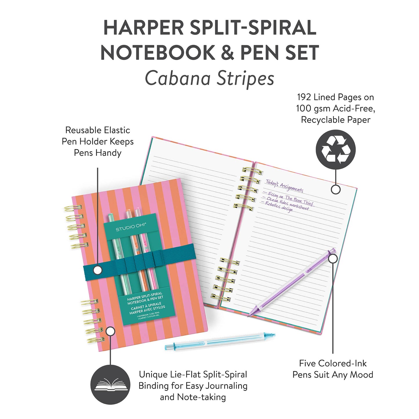 Stripes Harper Split-Spiral Notebook & Pen Set