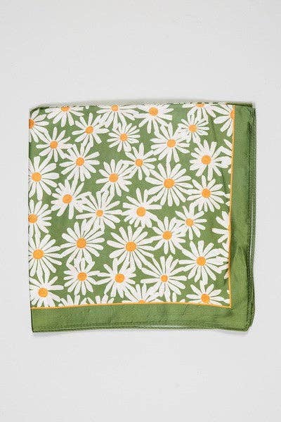 Green Flower Daisy Print Bandana