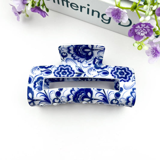 Navy/White Porcelain Hair Claw Clip