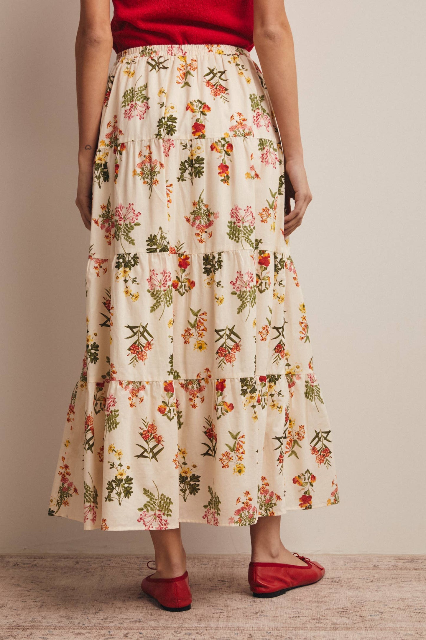 Floral Tiered Cotton Maxi Skirt