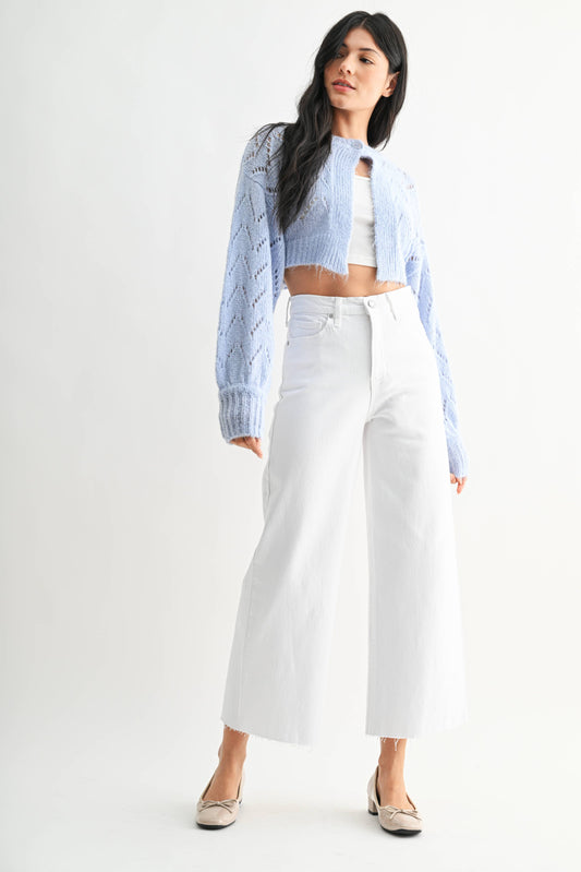 Optic White Scissor Cut Wide Leg Jeans