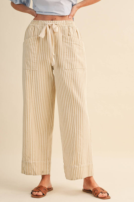Taupe Stripe Wide Leg Drawstring Pants