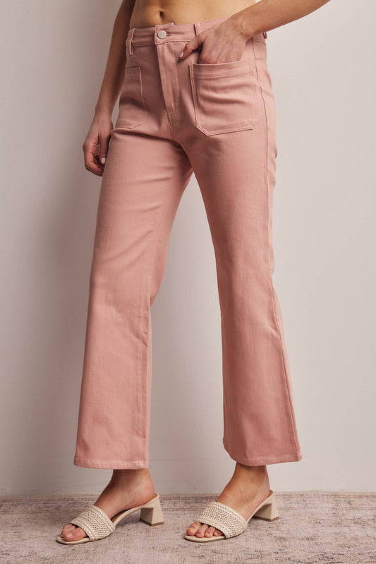 Mauve Stretch Cotton Twill Straight-Leg Pants