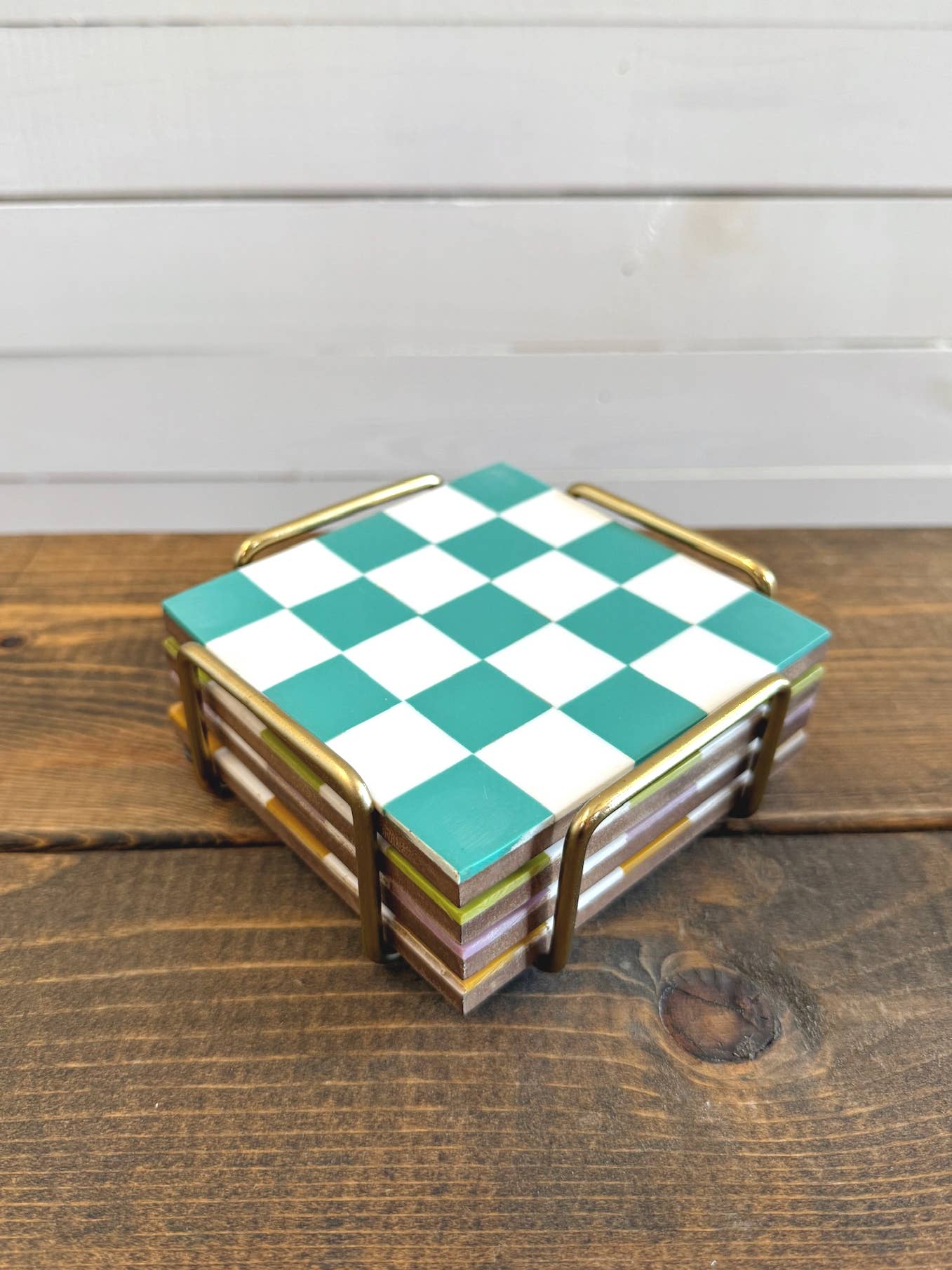 Checkered Coasters Colored with Stand