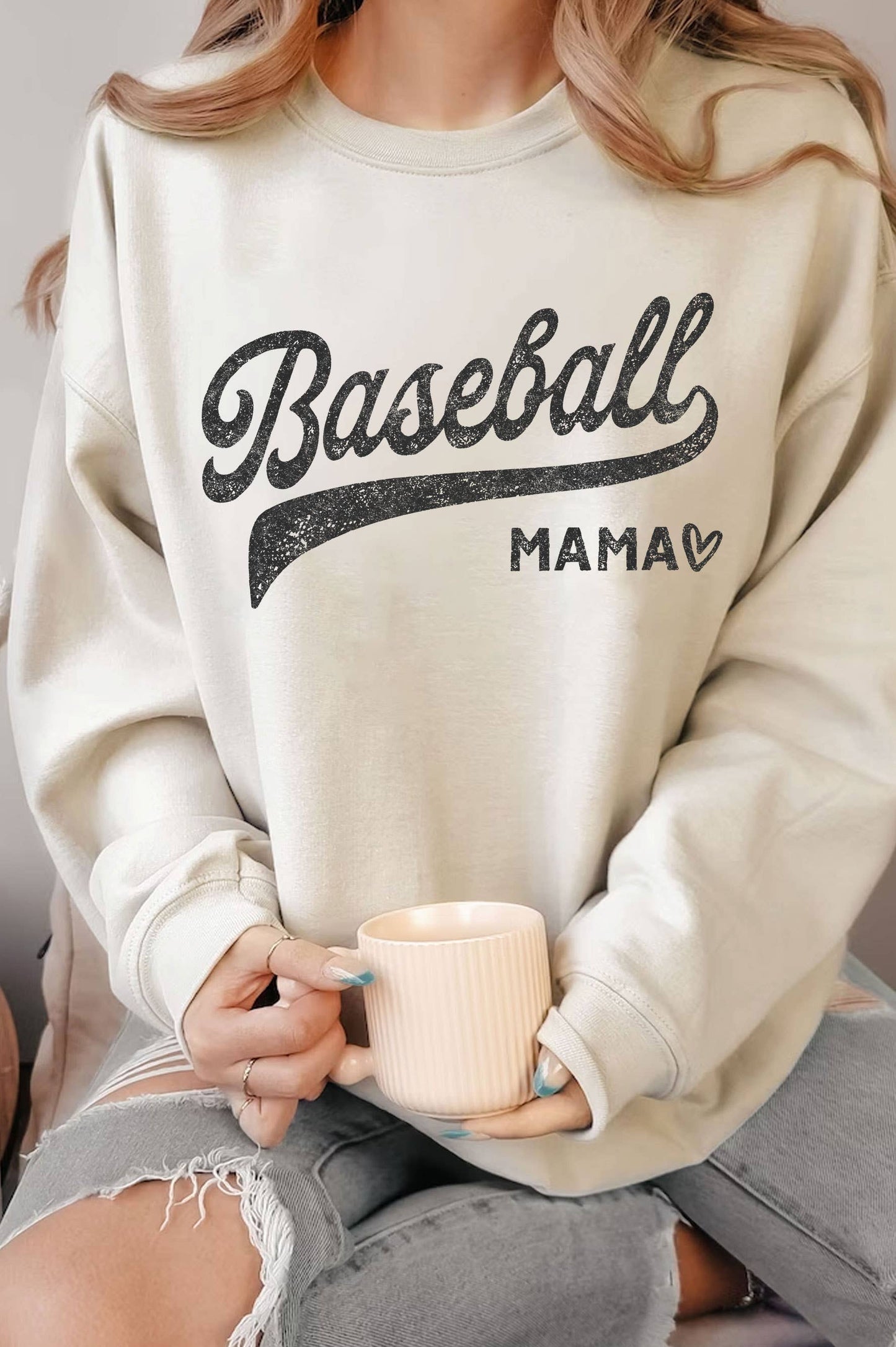 Baseball Mama White Graphic Brushed Sweatshirt