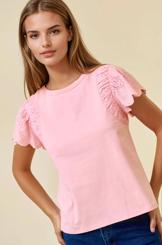 Ruffled Eyelet Short Sleeve Top
