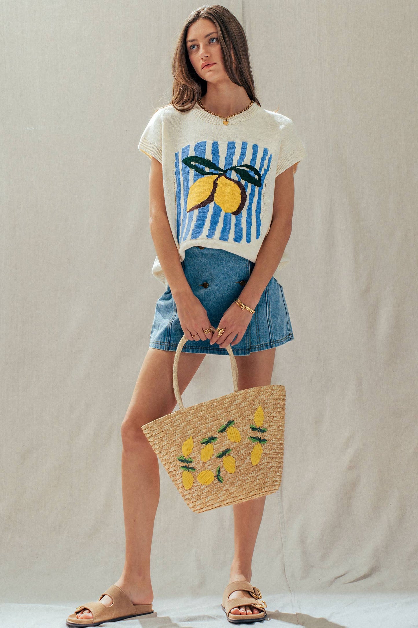 Lemon Graphic Knit Vest Citrus Top