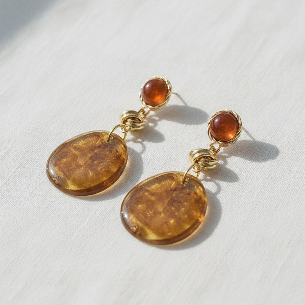 Geometric Amber Marbled Stud Earrings