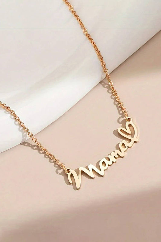 Mama Gold Heart Pendant Chain Necklace