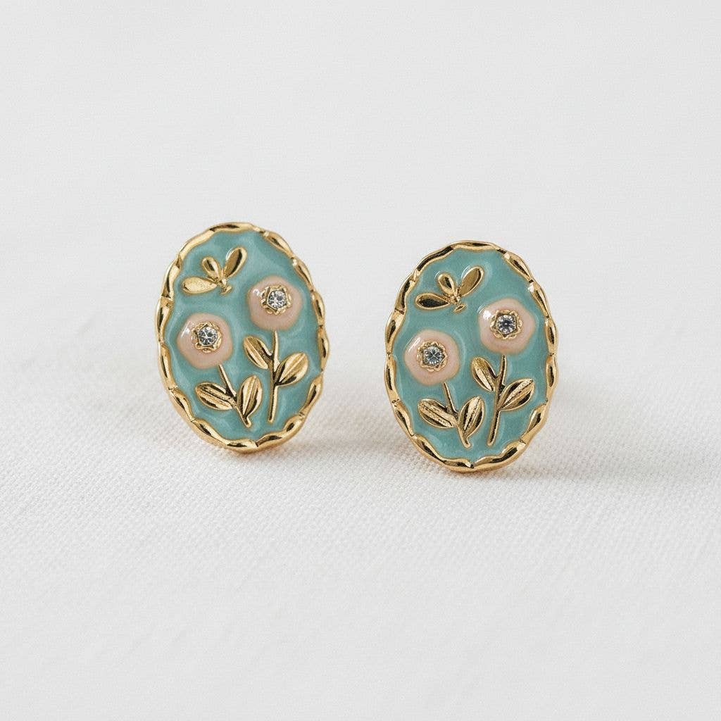 Floral Enamel Drop Earrings with Vintage Charm