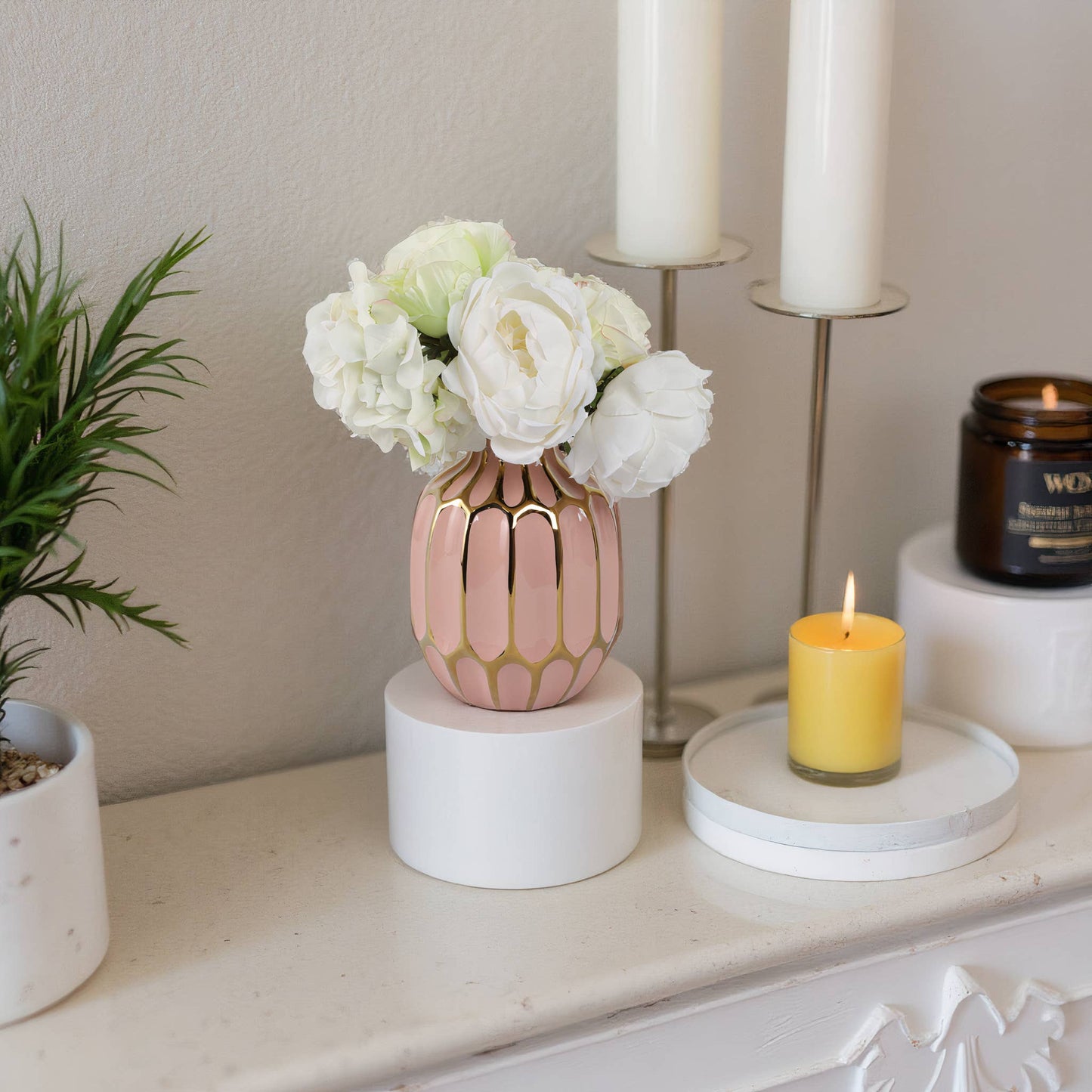 Pink Ceramic Striped Blush Vase (8 in.)