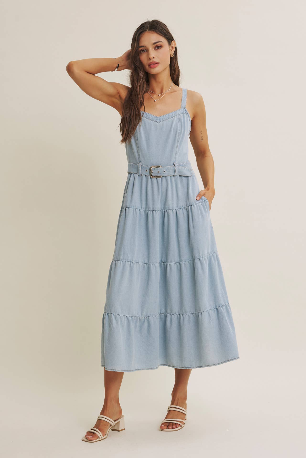 denim midi dress with belt Mineral-Wahed – Purpose + Passion Boutique Formal dresses Size:20½   35/36 Floral Print Halter Maxi exposed corset wedding dress featuring a smooth handfeel