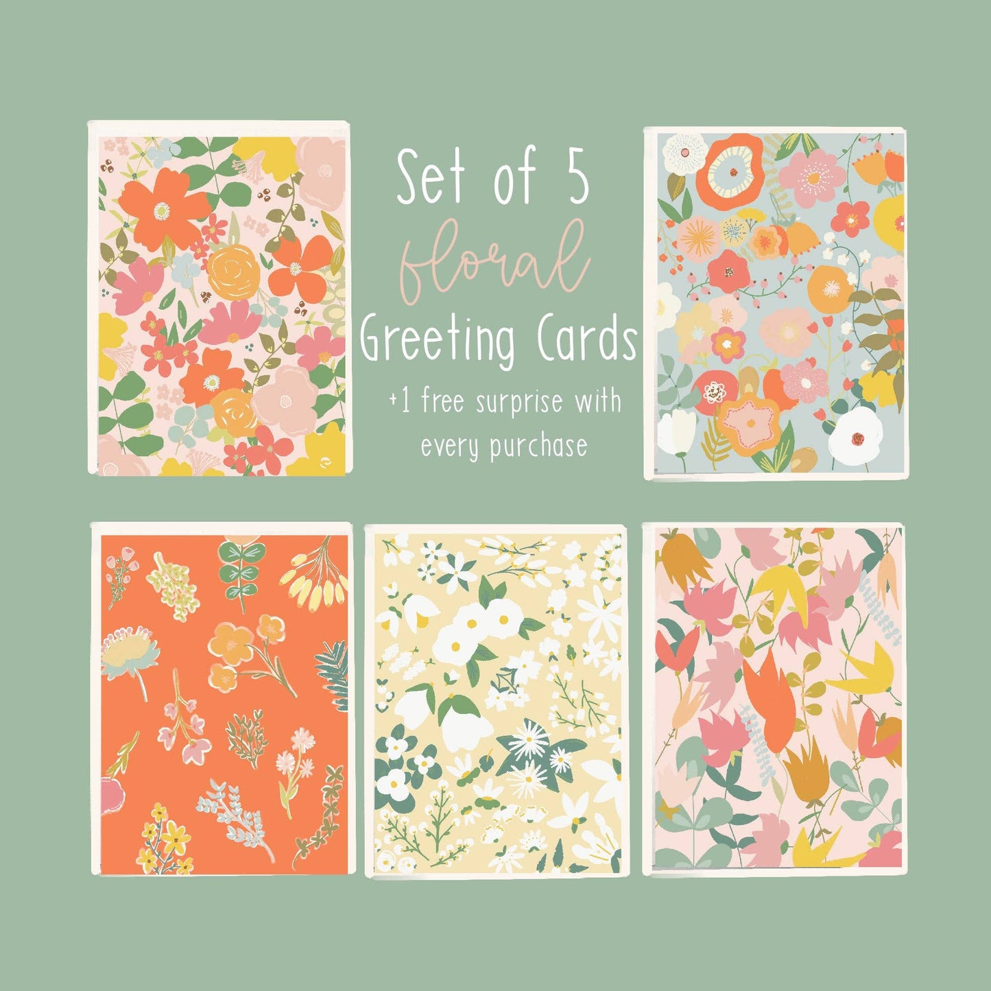 Hand Drawn Floral Greeting Card Set