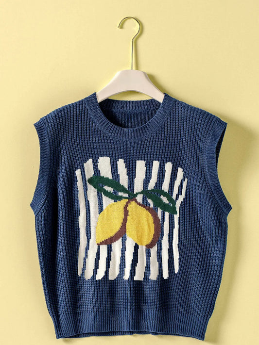 Lemon Graphic Knit Vest Citrus Top