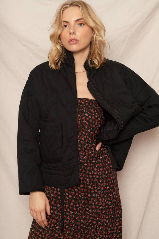 Black Boxy Quilted Jacket - Purpose + Passion Boutique
