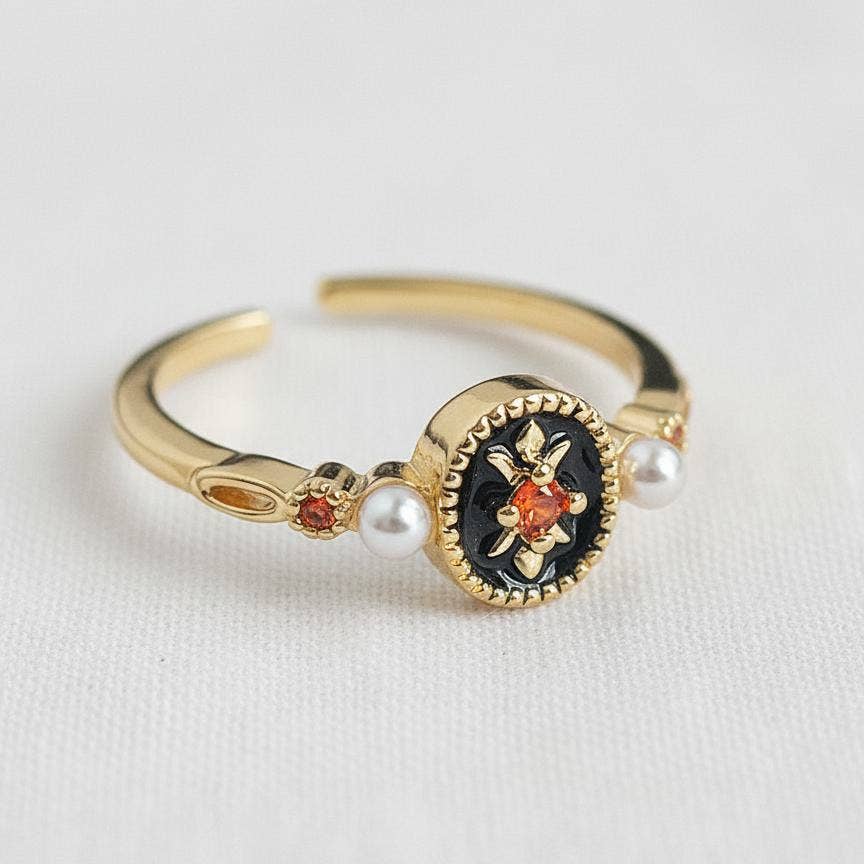 Black Enamel Accent Adjustable Ring - Purpose + Passion Boutique