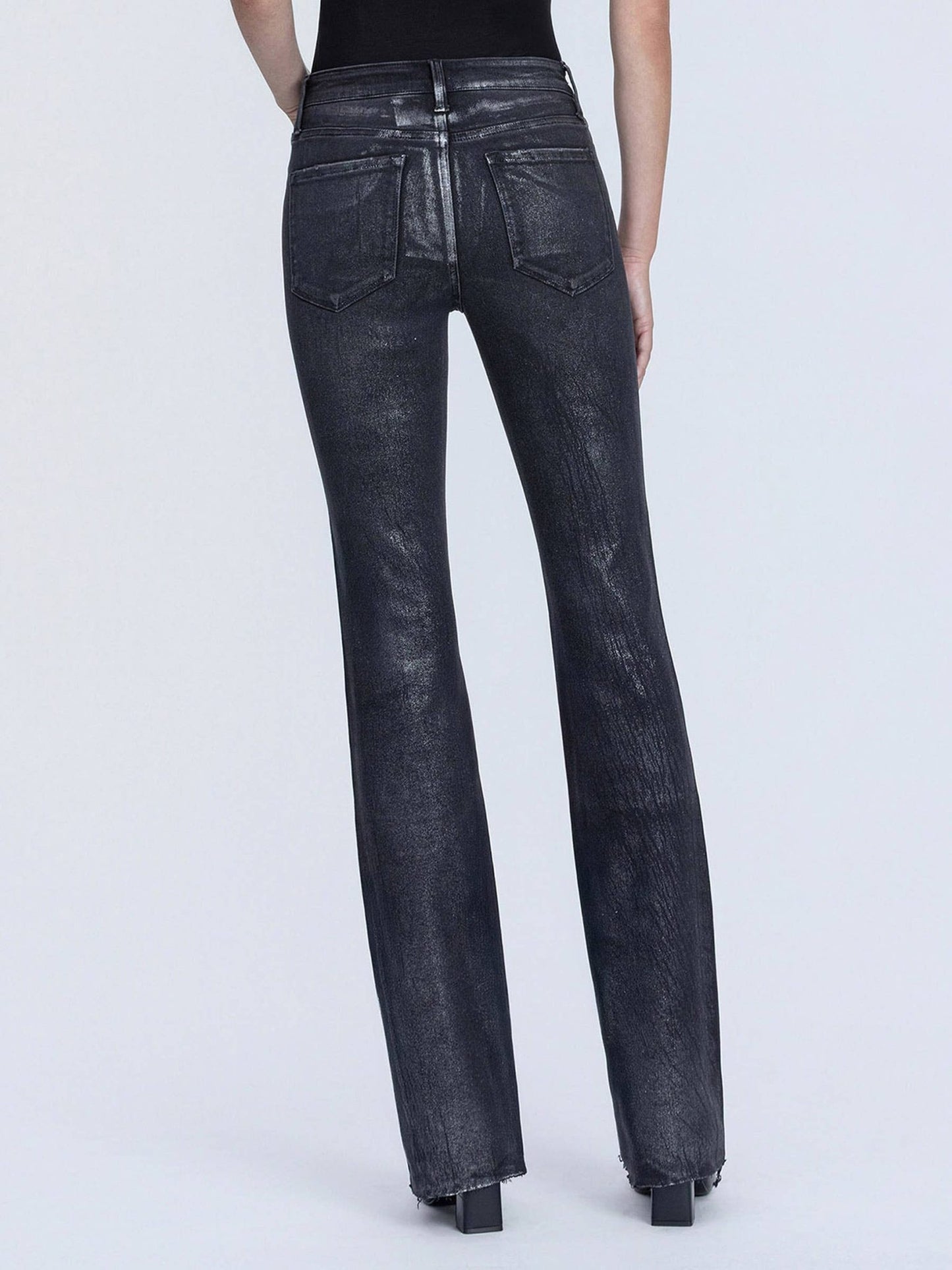 Black High Rise Bootcut Metalic Coated Jeans - Purpose + Passion Boutique