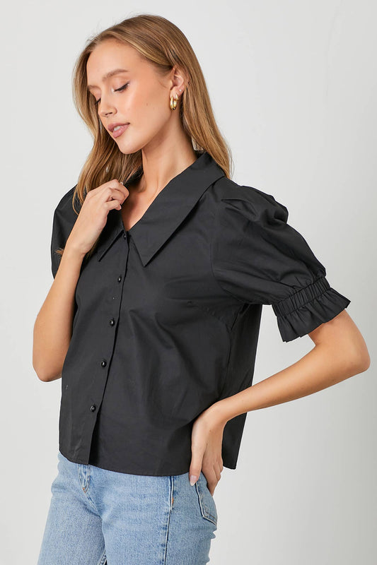 Black Poplin Collar Blouse - Purpose + Passion Boutique