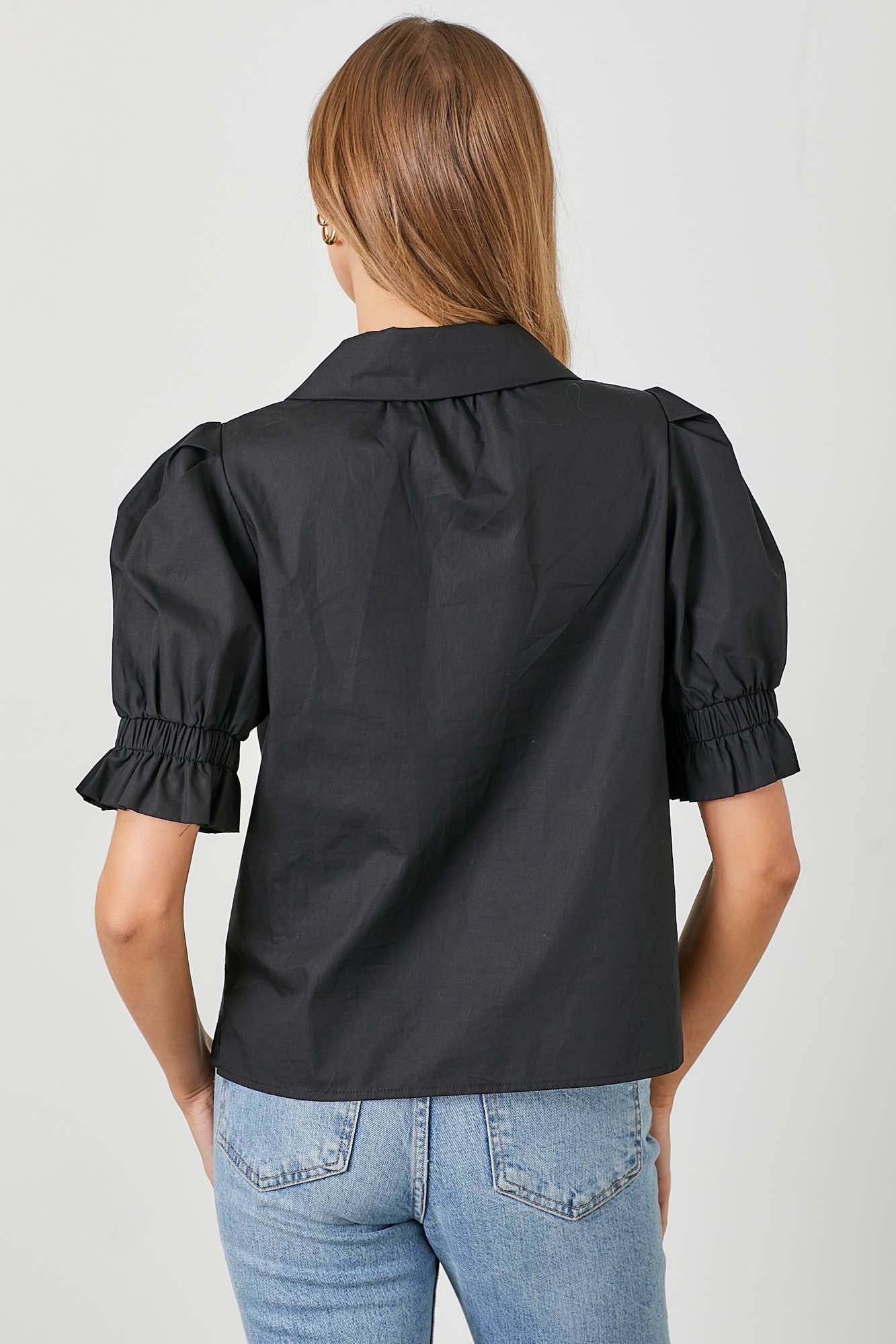 Black Poplin Collar Blouse - Purpose + Passion Boutique