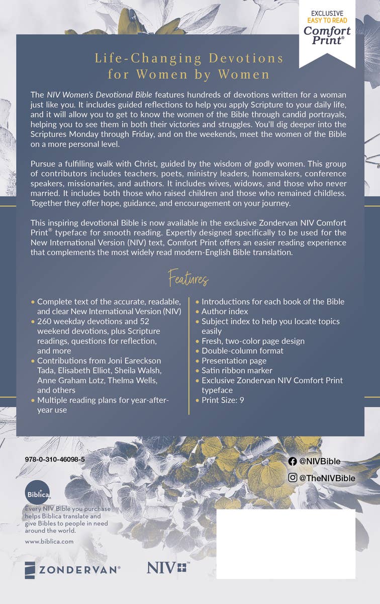 Blue Floral Women's Devotional NIV Bible - Purpose + Passion Boutique