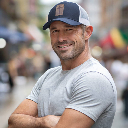 Blue/White Leather Cross Cap - Purpose + Passion Boutique