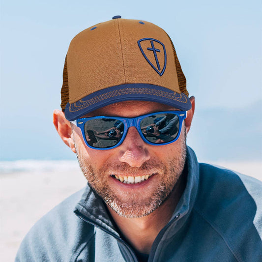 Brown/Blue Cross Shield Cap - Purpose + Passion Boutique