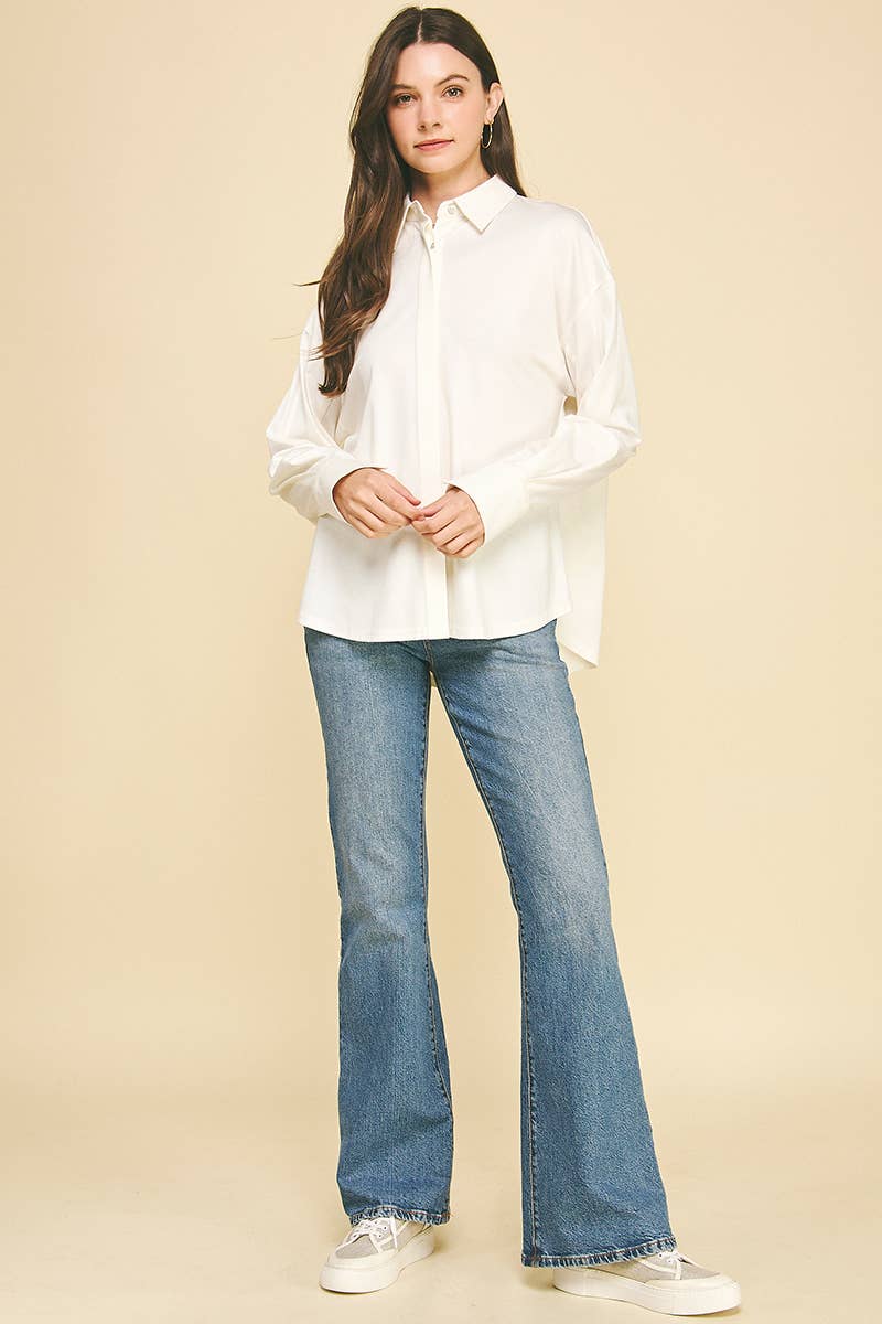 Button Down Collar Woven Shirt - Purpose + Passion Boutique