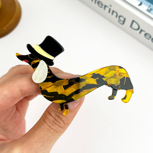 Cute Acetate Dachshund Brooch