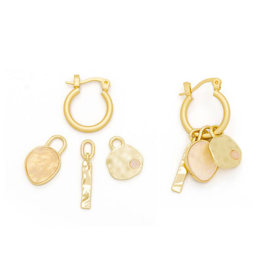 Rose Quartz/Love/Gold Interchangeable Charm Earrings