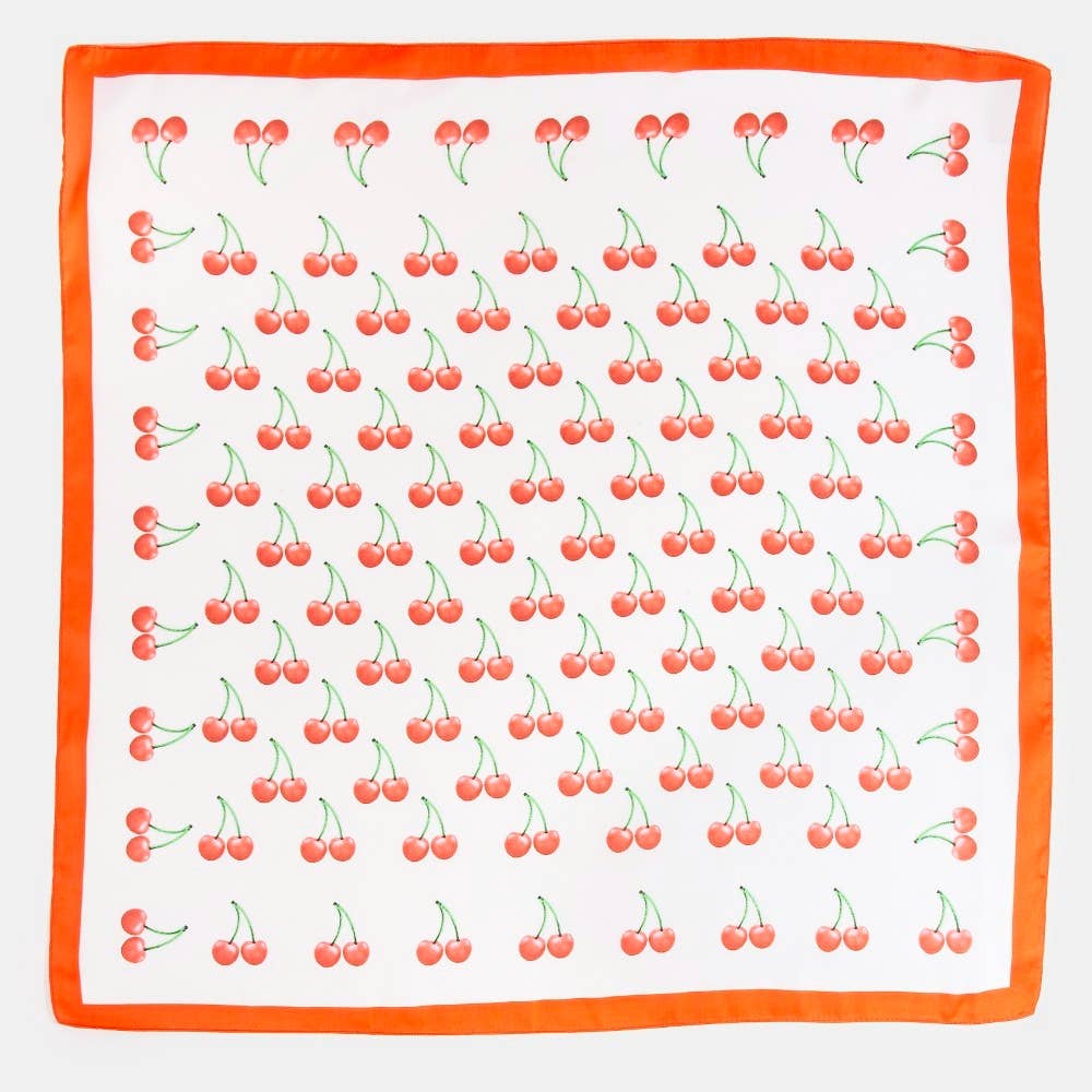 Cherry Print Red Border Square Bandana Scarf
