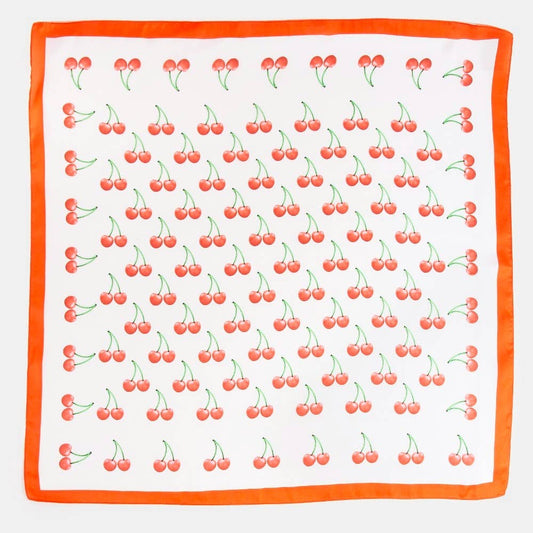 Cherry Print Red Border Square Bandana Scarf