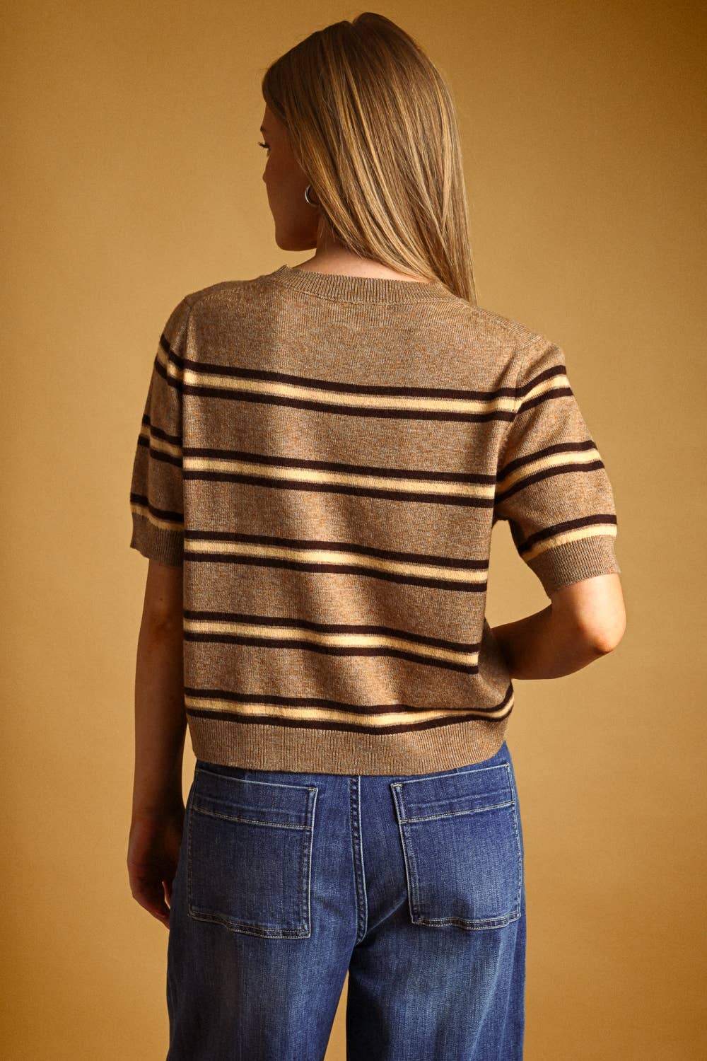 Latte Stripe Short Sleeve Knit Top