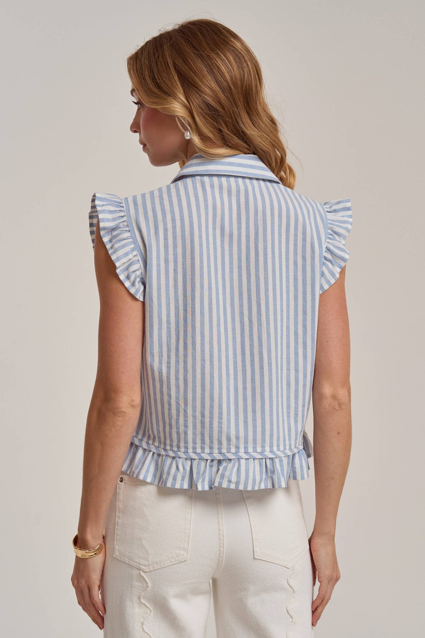 Blue Stripe Button Front Blouse