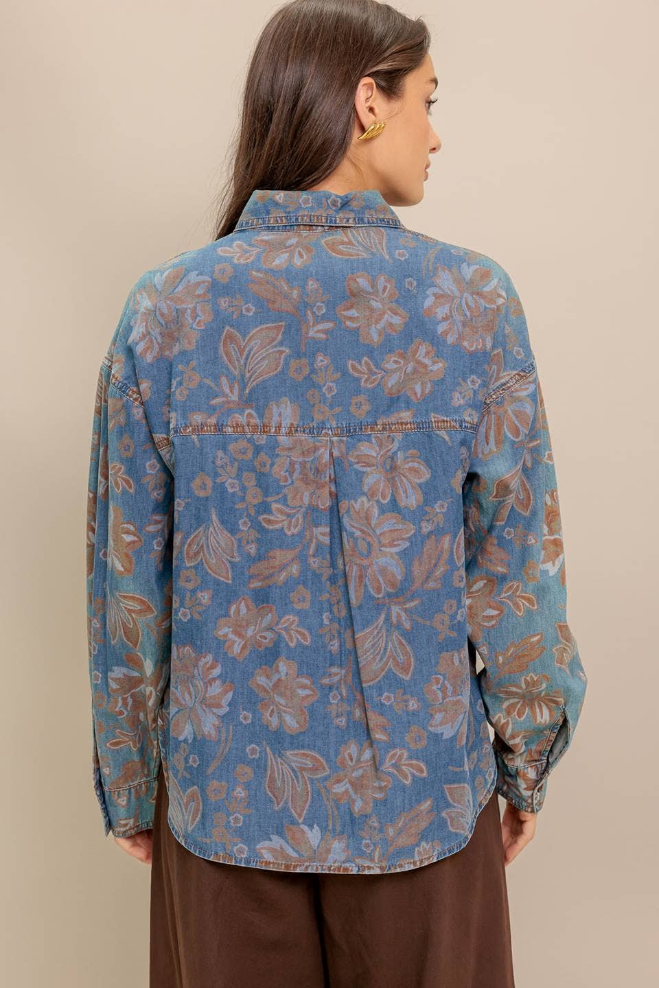 Chambray Floral Lightweight Denim Shirt - Purpose + Passion Boutique