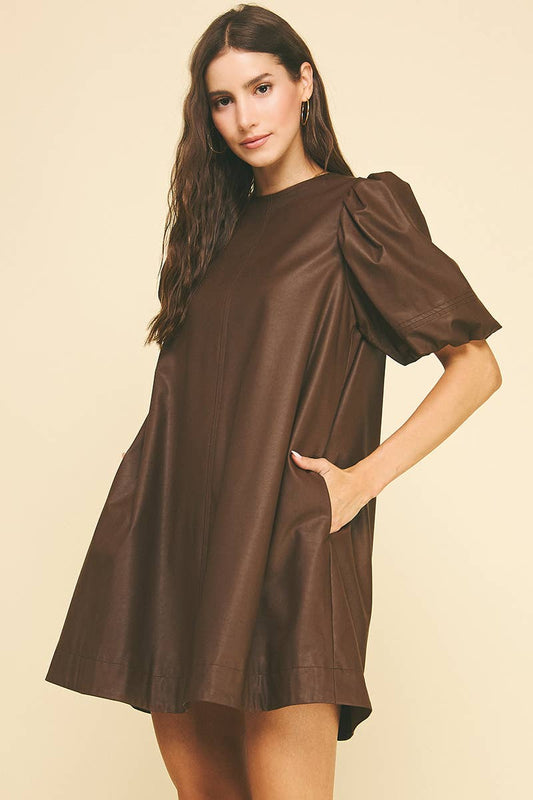 Chocolate Faux Leather Tunic Dress - Purpose + Passion Boutique