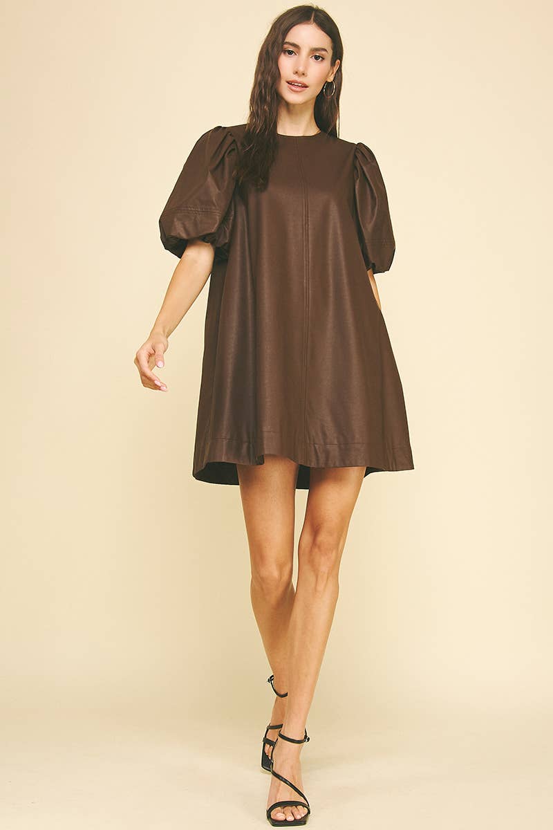 Chocolate Faux Leather Tunic Dress - Purpose + Passion Boutique