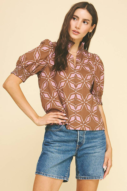Cocoa Button Detailed Blouse - Purpose + Passion Boutique