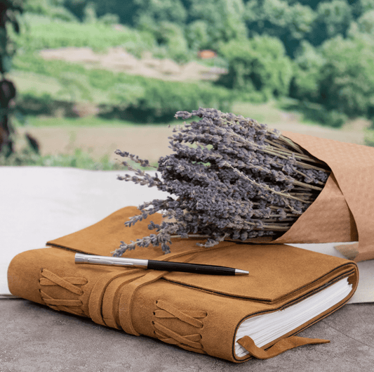 Congac Suede Leather Journal w/ Organic Cotton Paper Large - Purpose + Passion Boutique