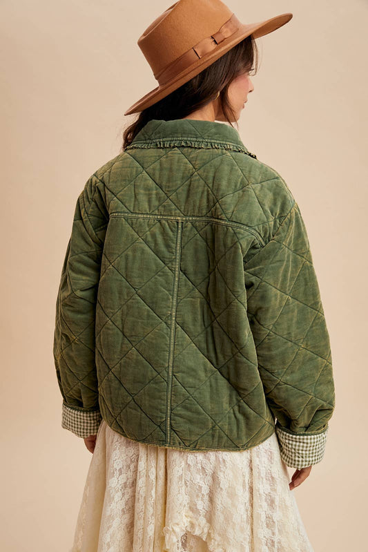 Cottage Green Washed Quilted Corduroy Jacket - Purpose + Passion Boutique