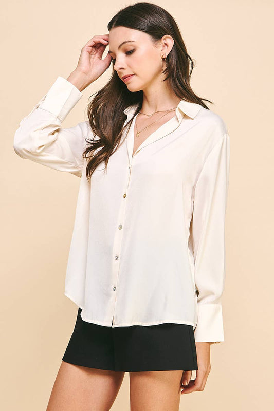 Cream Button - Down Woven Shirt - Purpose + Passion Boutique