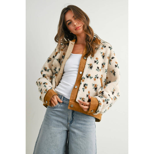 Cream / Camel Floral Collared Button - Down Jacket - Purpose + Passion Boutique