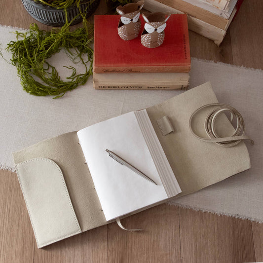 Cream Parchment Color Suede Journal w/ Organic Cotton Paper - Purpose + Passion Boutique