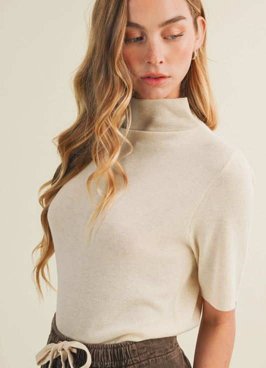 Mock-Neck Fine-Gauge Knit Pullover