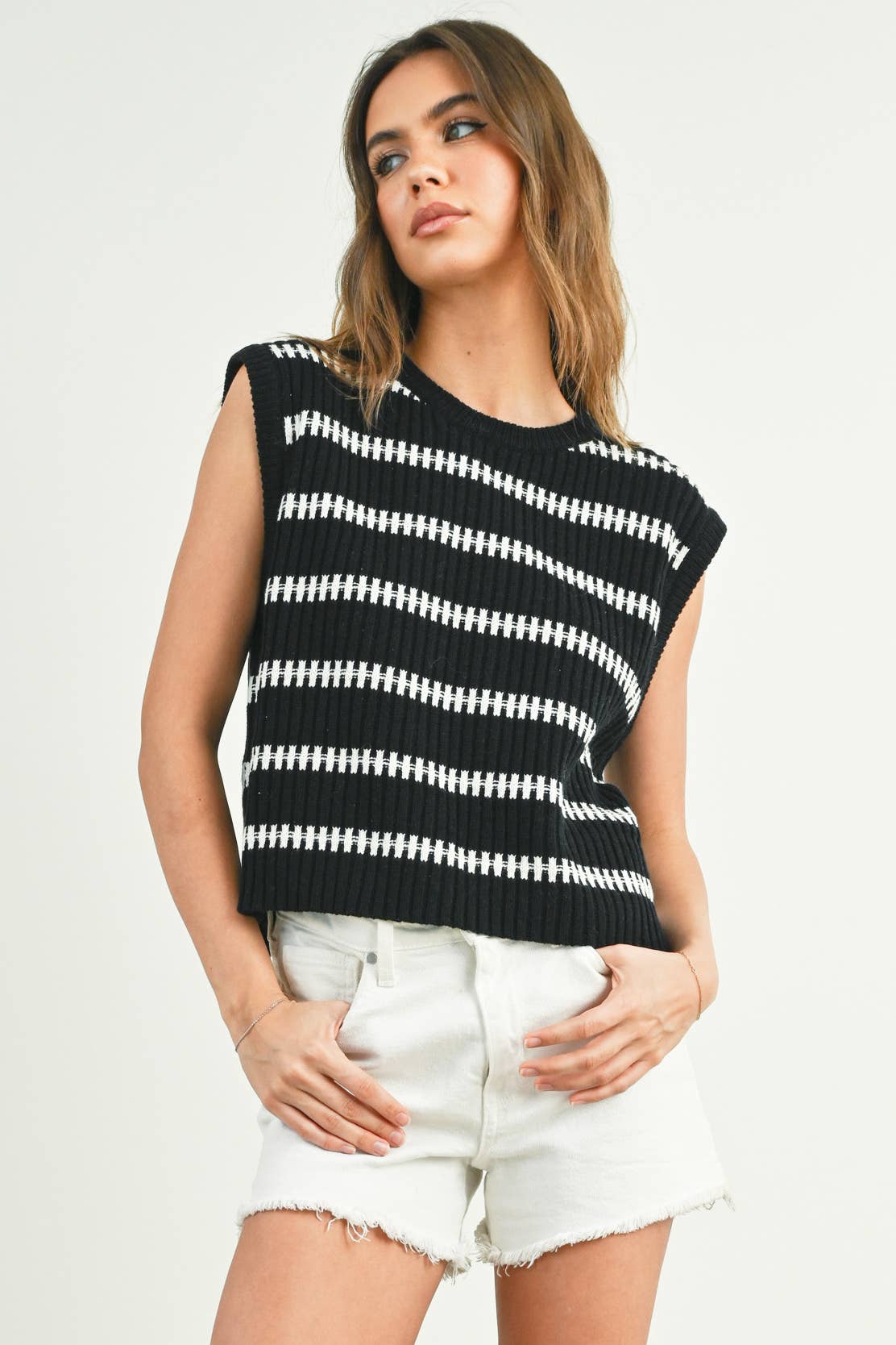 Crew Neck Striped Knit Tank Top - Purpose + Passion Boutique
