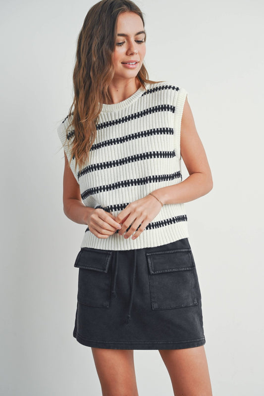 Crew Neck Striped Knit Tank Top - Purpose + Passion Boutique