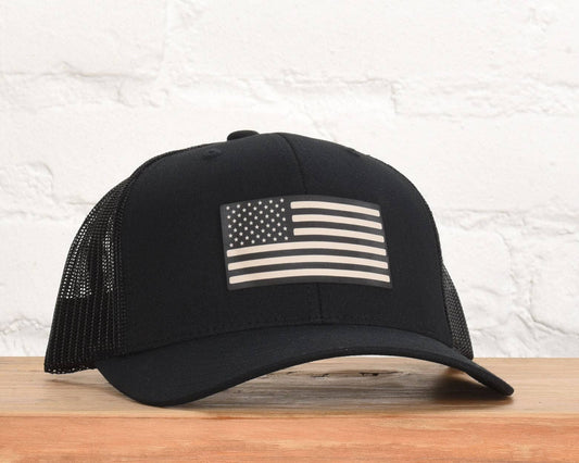 American Flag Sand Leather Patch Snapback