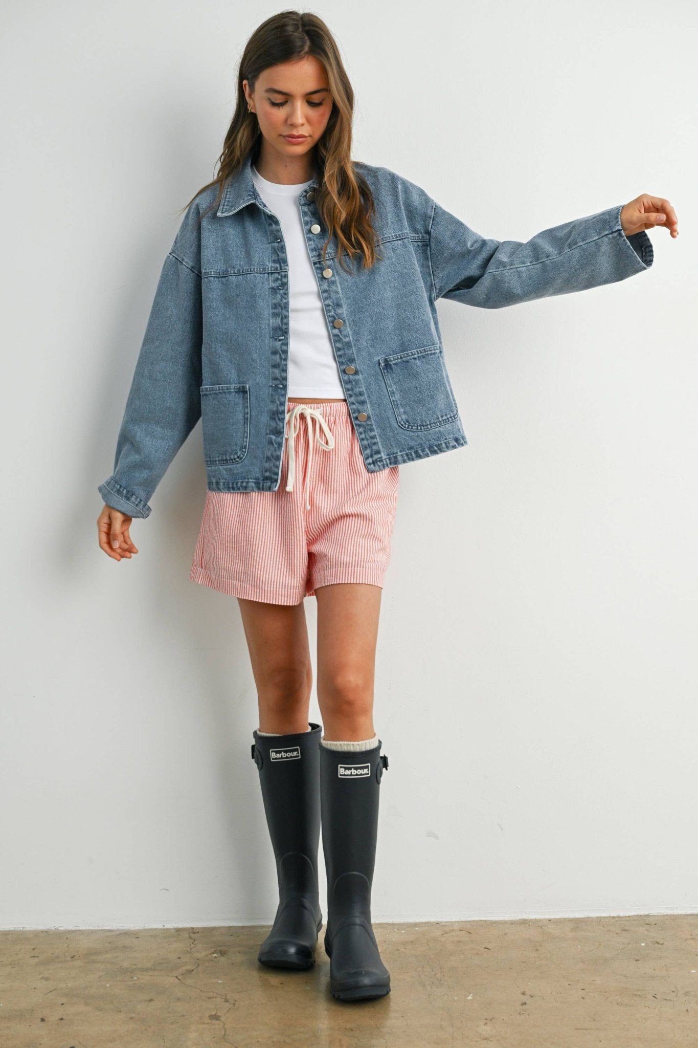 Denim Button - Down Jacket with Shirt Collar and Pockets - Purpose + Passion Boutique