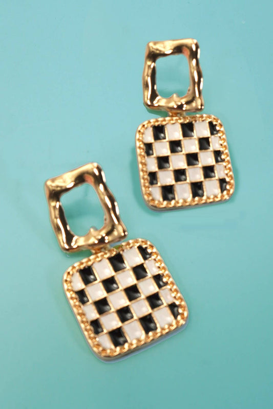 Double Square Gold Checker Drop Earring - Purpose + Passion Boutique