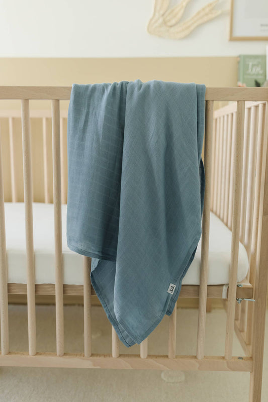 Dusty Blue Muslin Single Swaddle - Purpose + Passion Boutique